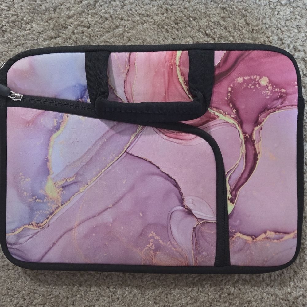 Pink Marble w/Gold Swirls Laptop Bag 13"